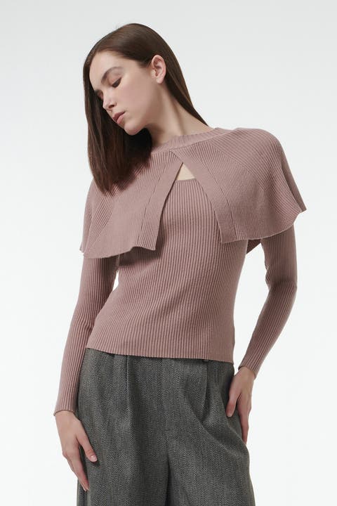 Cape Detail Fitted Sweater