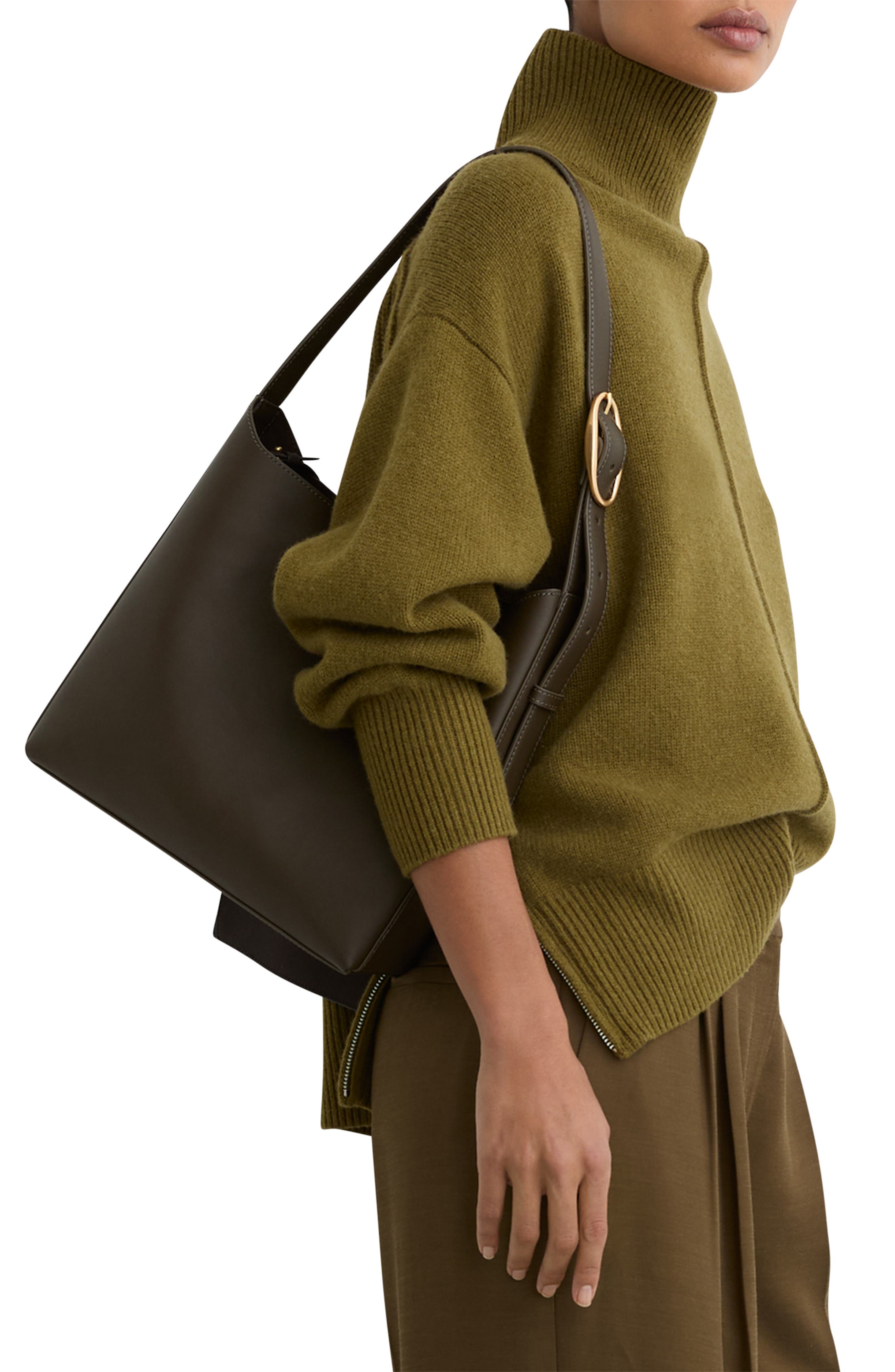 Reiss Greta Leather Shoulder Bag, Alternate, color, Green