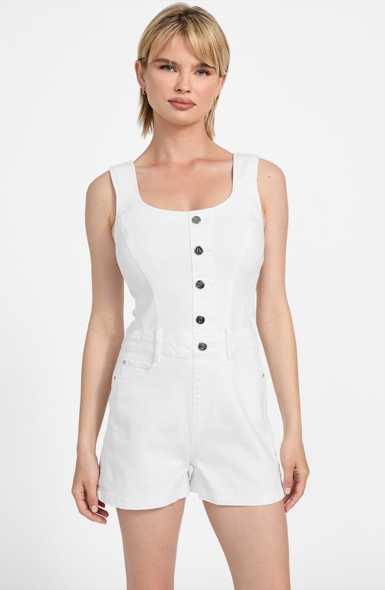 GUESS Sunni Denim Romper, Alternate, color, Pure White