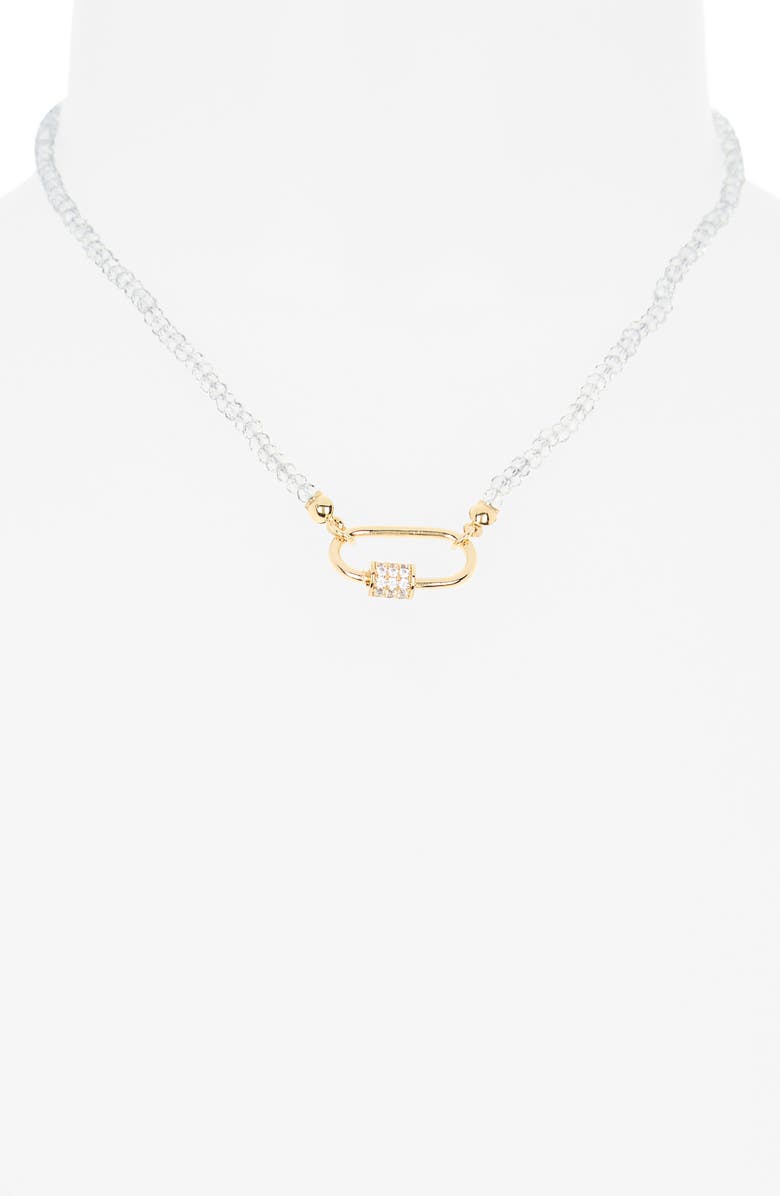 Leith Cubic Zirconia & Crystal Beaded Carabiner Necklace, Alternate, color, Grey- Clear- Gold