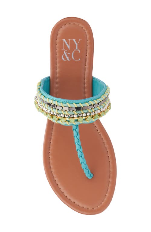 New York And Company Joyce Beaded T-strap Sandal In Aqua