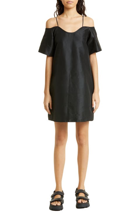 Cold Shoulder Taffeta Trapeze Dress