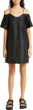 Ganni Cold Shoulder Taffeta Trapeze Dress