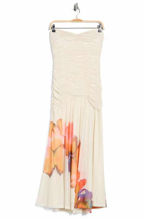 Hutch Bonnie Strapless Ruched Mesh Maxi Dress