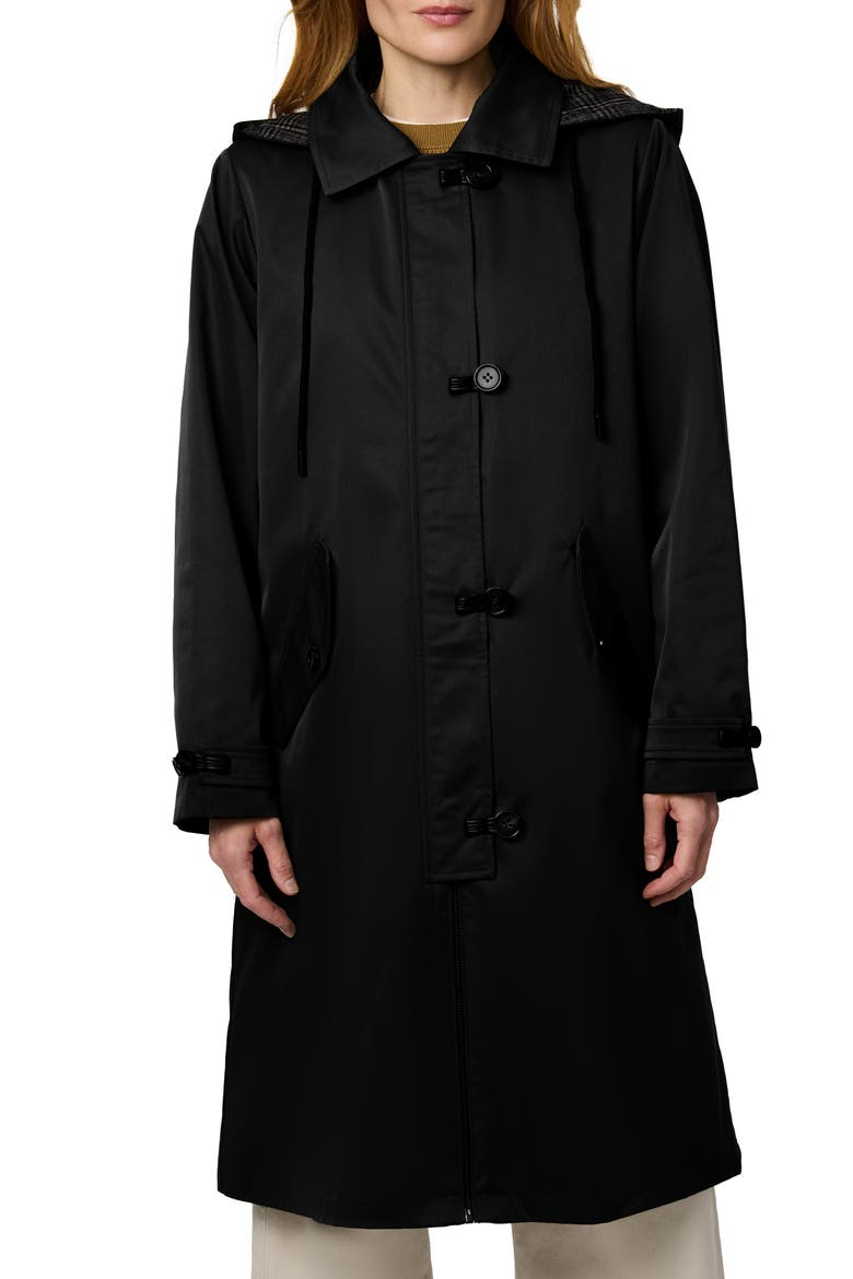 Longline Hooded Raincoat, Main, color, BLACK
