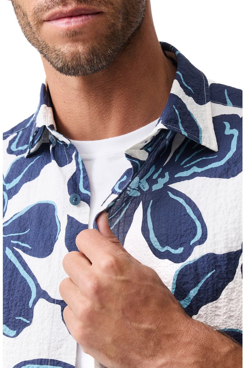 Hamilton Bay Weekend Fit Floral Short Sleeve Stretch Seersucker Button-Up Shirt, Alternate, color, INK