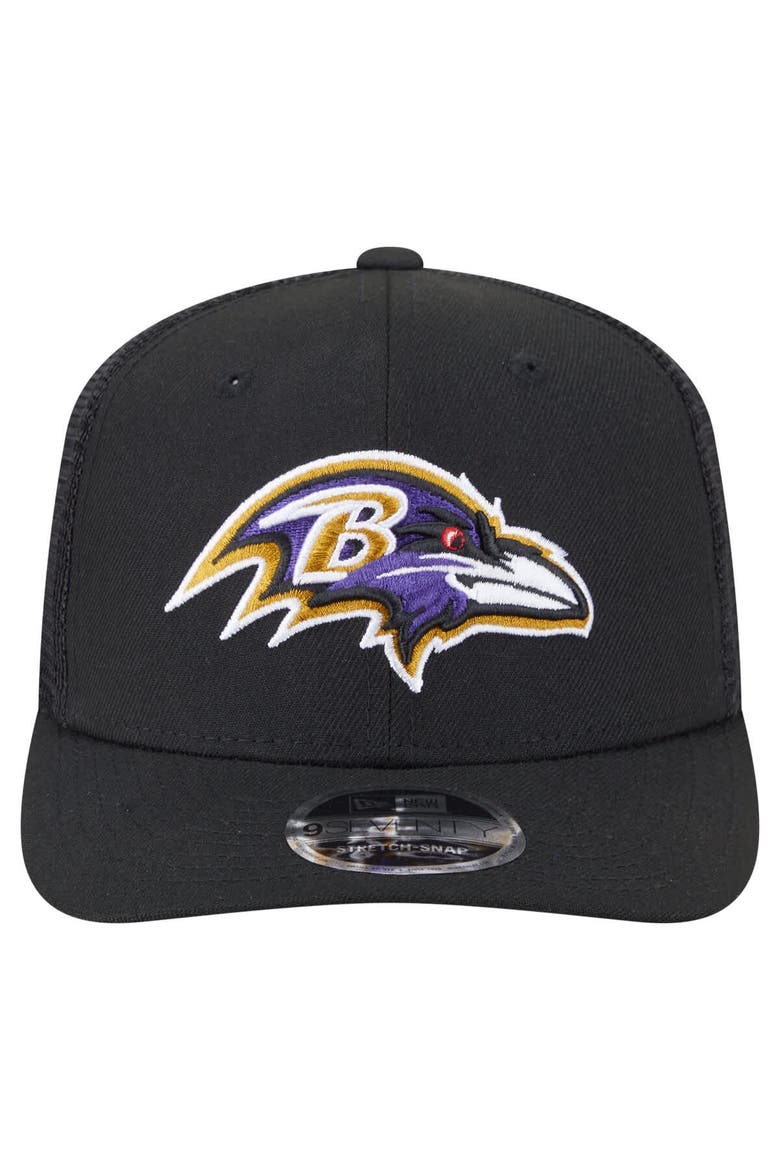 Men's New Era Black Baltimore Ravens Main Trucker 9SEVENTY Stretch-Snap Hat, Alternate, color, Black