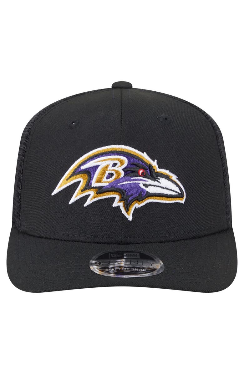 New Era Men's New Era Black Baltimore Ravens Main Trucker 9SEVENTY Stretch-Snap Hat, Alternate, color,