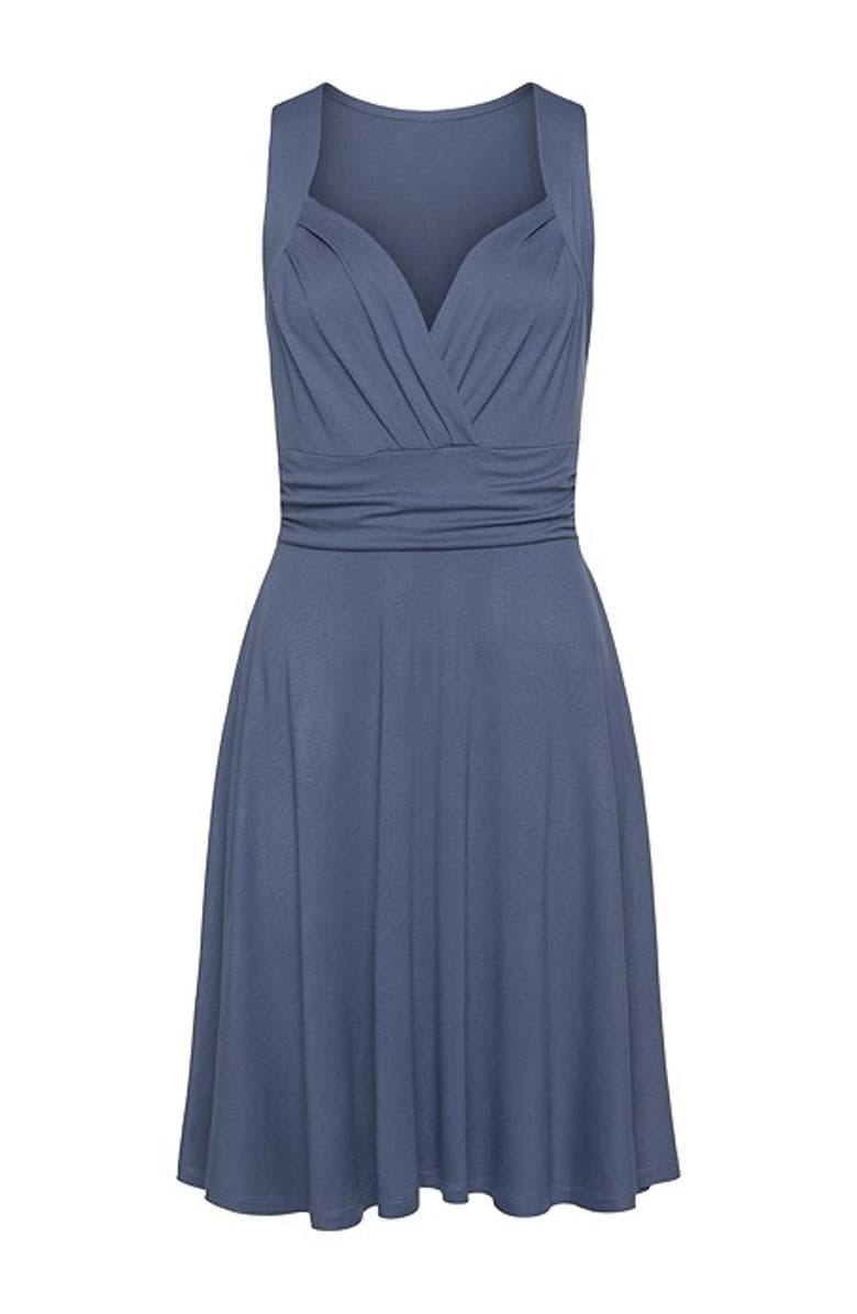 LASCANA Women's Sleeveless Wrap Look Dress, Alternate, color, Smokey Blue