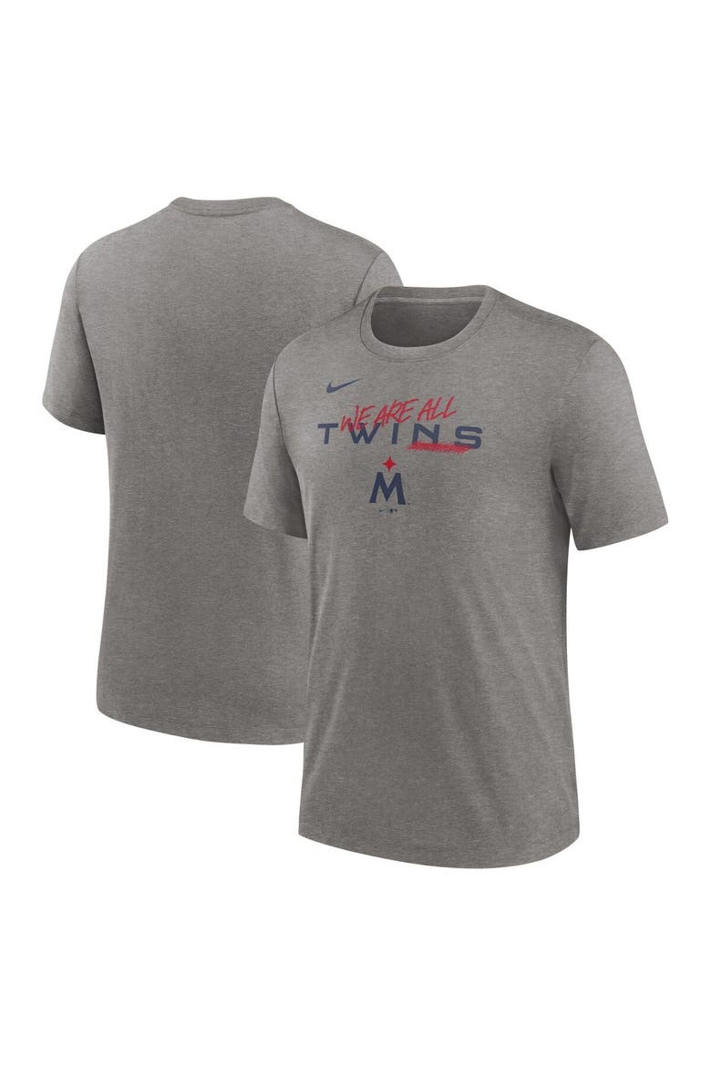 Men's Nike Heather Charcoal Minnesota Twins We Are All Tri-Blend T-Shirt, Main, color, Heather Gray