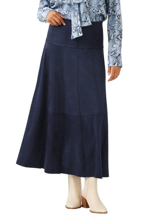 Tiered Faux Suede Midi Skirt