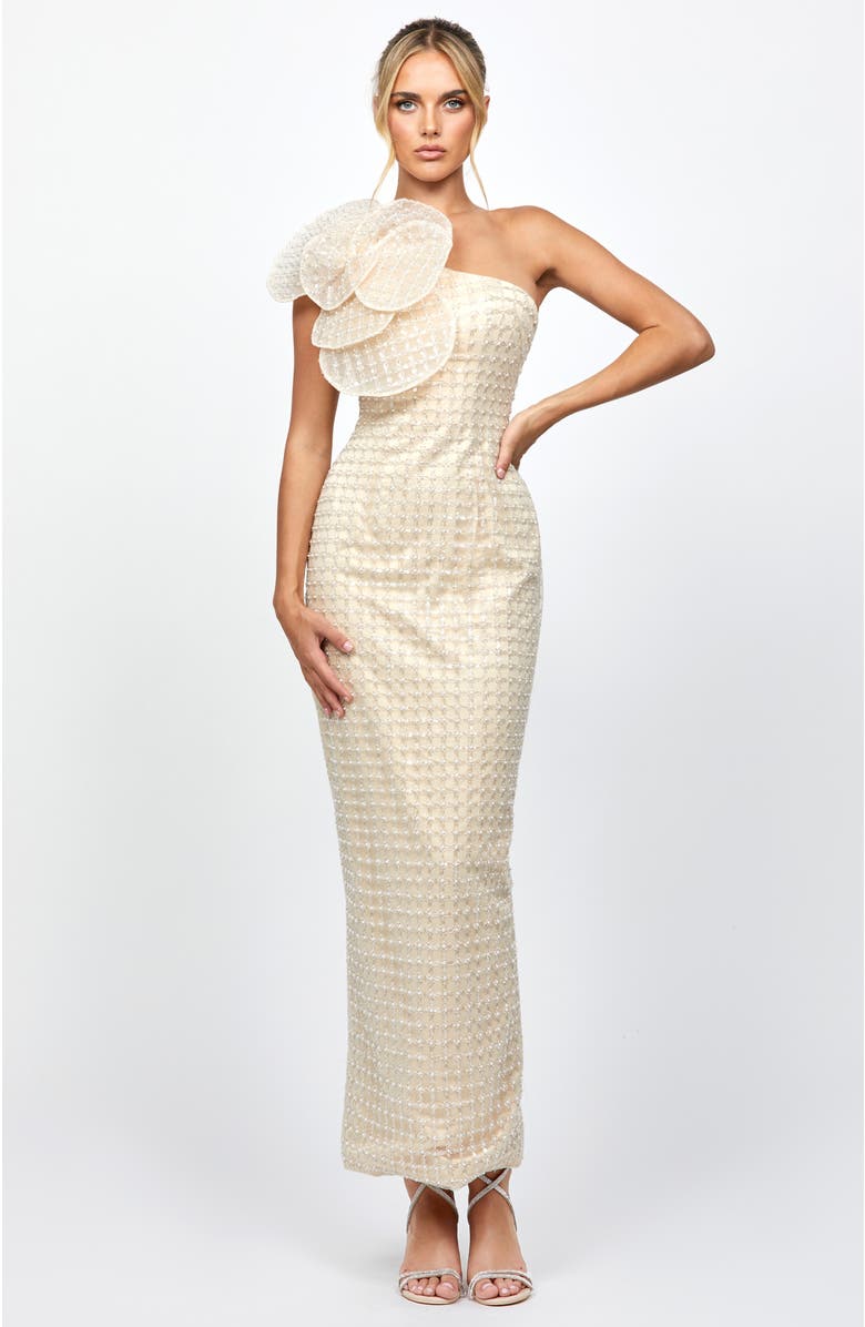 Bariano Dalylah One Shoulder Statement Midaxi, Alternate, color, Champagne