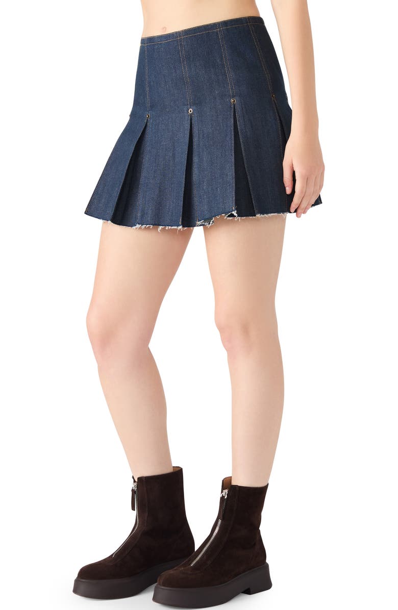 Steve Madden Joan Pleated Denim Miniskirt, Alternate, color, Deep Indigo