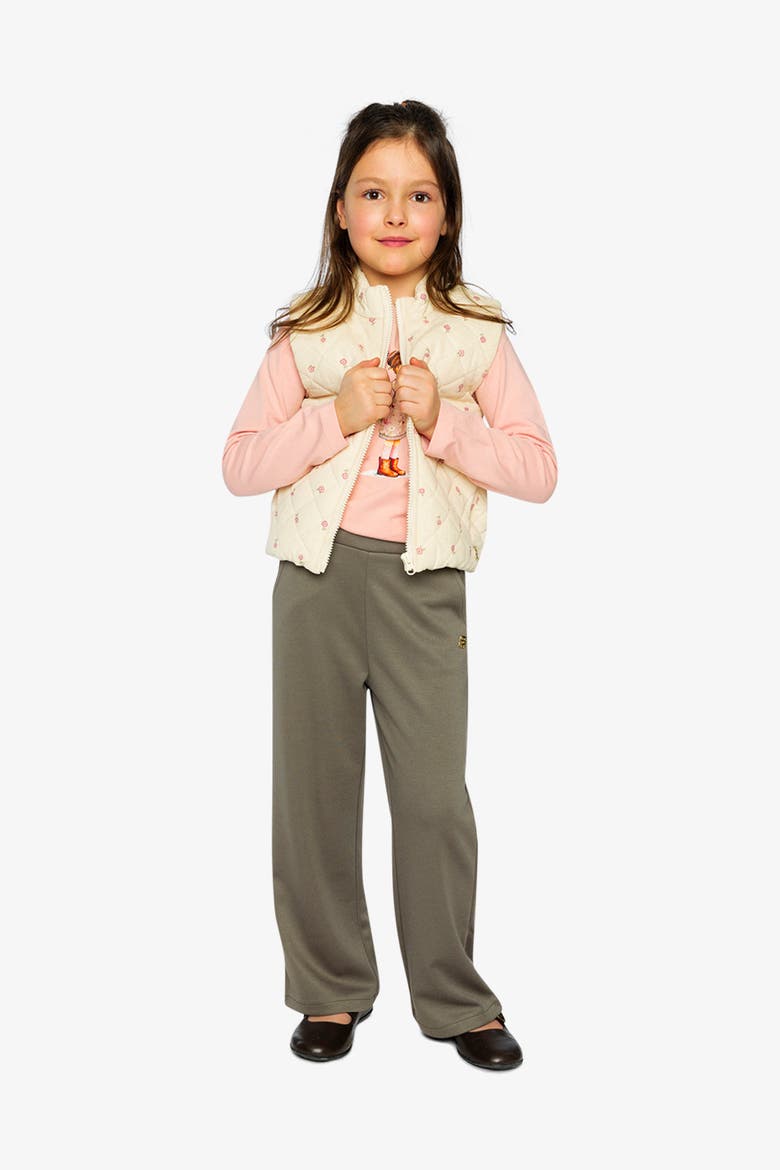 Corduroy Quilted Zip Puffy Vest, Alternate, color, Beige Floral Print