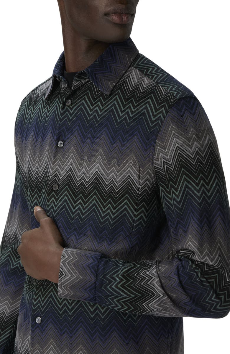 Missoni Long Sleeve Shirt With Irregular Zigzag, Alternate, color, Blue & Green