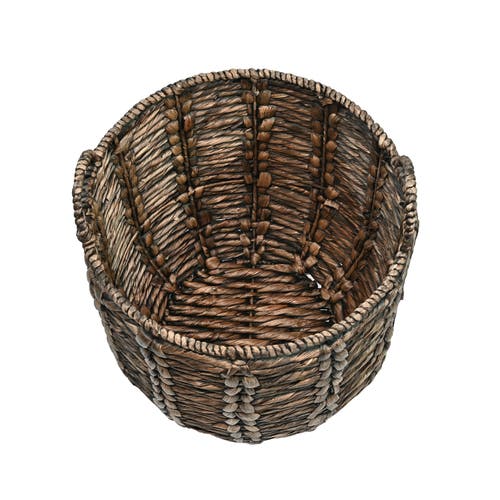 Happimess Laurel Bohemian Handwoven Abaca Hamper Basket With Handles In Brown