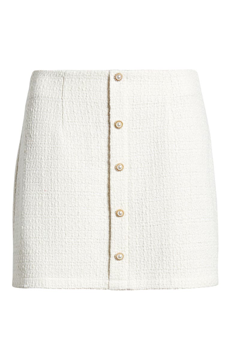 Imitation Pearl Decorative Button Tweed Miniskirt, Alternate, color, IVORY