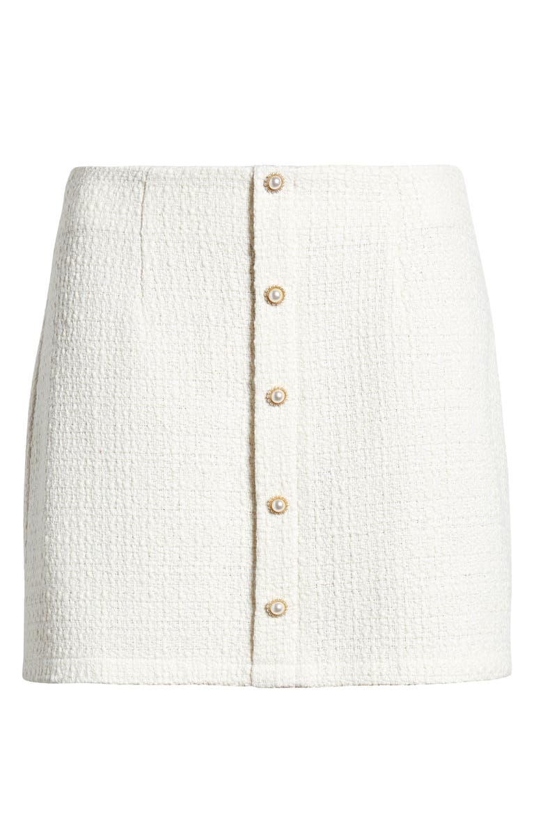 All in Favor Imitation Pearl Decorative Button Tweed Miniskirt, Alternate, color,