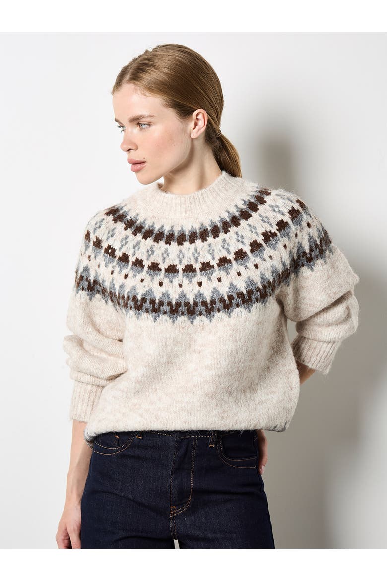 Fairisle Mock Neck Knit Jumper, Main, color, Stone
