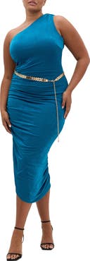 City Chic Slink Ruched One-Shoulder Body-Con Dress
