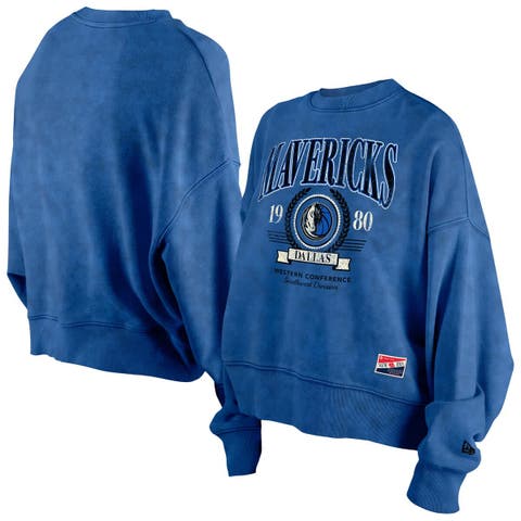 Women's New Era  Blue Dallas Mavericks Hardwood Classics Enzyme Wash Oversized Boxy Pullover Sweatshirt