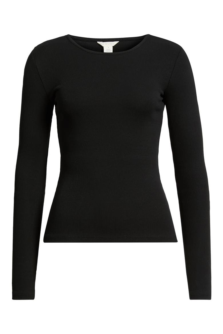 Rib Crewneck Long Sleeve Top, Alternate, color, BLACK