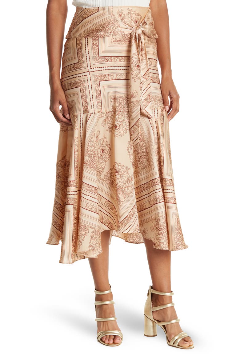 Hampton Tie Front Midi Skirt, Main, color, LATTE COMBO