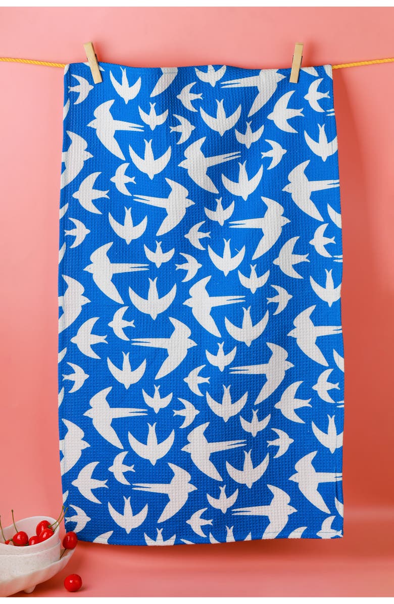 Tiramisu Love Is In The Air Set of 3 Kitchen Towels, Alternate, color, Royal Blue/ Coral Orange