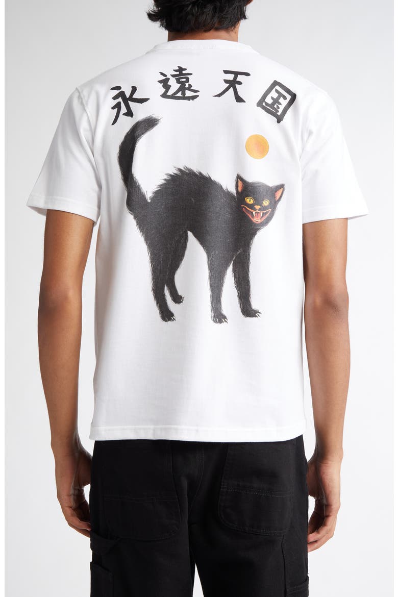 Black Cat Cotton Graphic T-Shirt, Alternate, color, WHITE