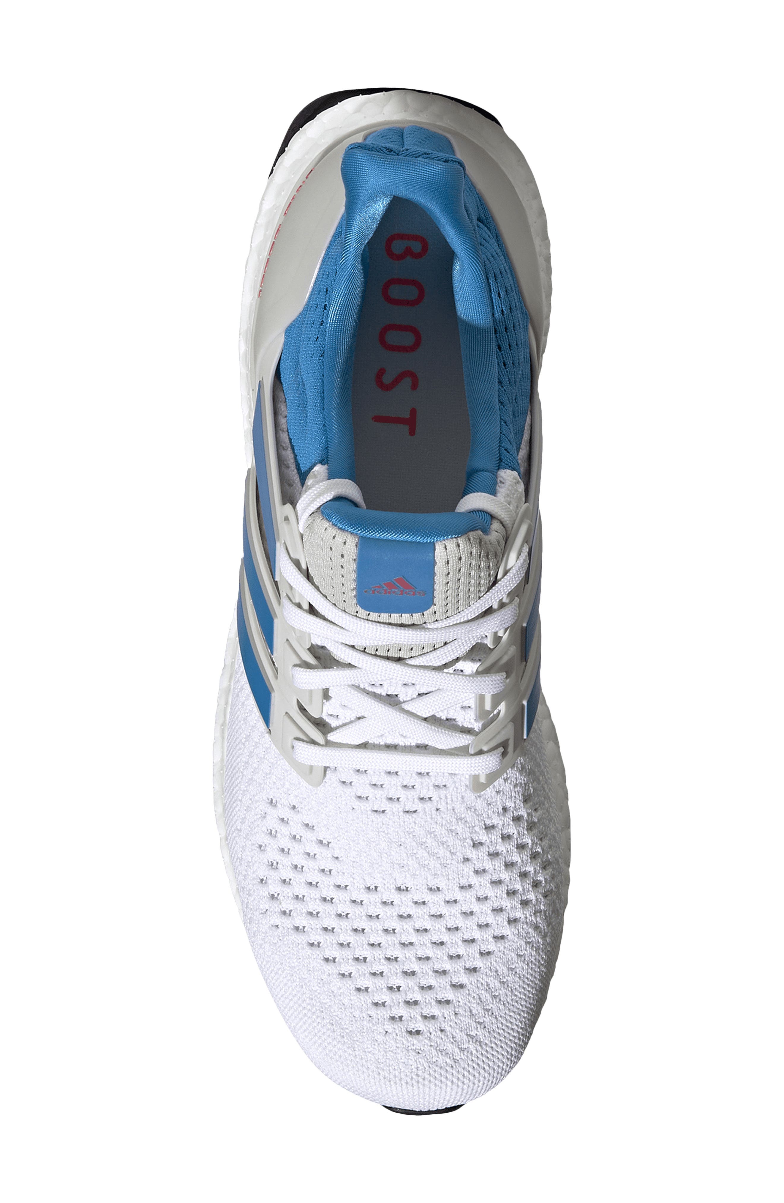 Ultraboost 1.0 Running Sneaker, Alternate, color, WHITE/ BRIGHT BLUE/ LUCID RED