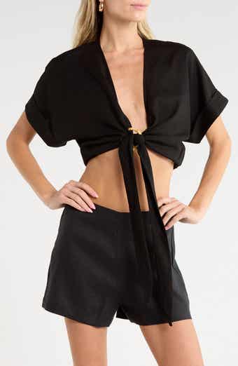 Clara Ring Front Linen Blend Crop Top