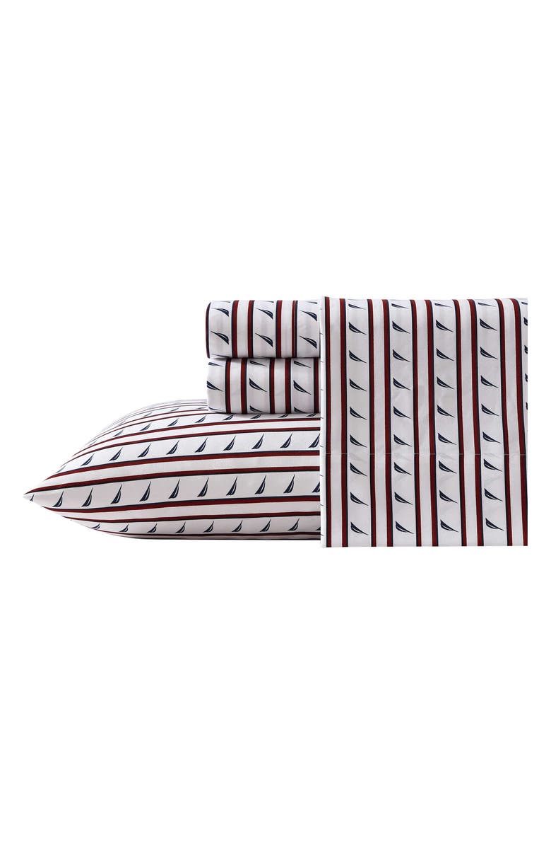 Nautica Stripe J-Class Sheet Set, Main, color, Autumn Berry Red/ Navy