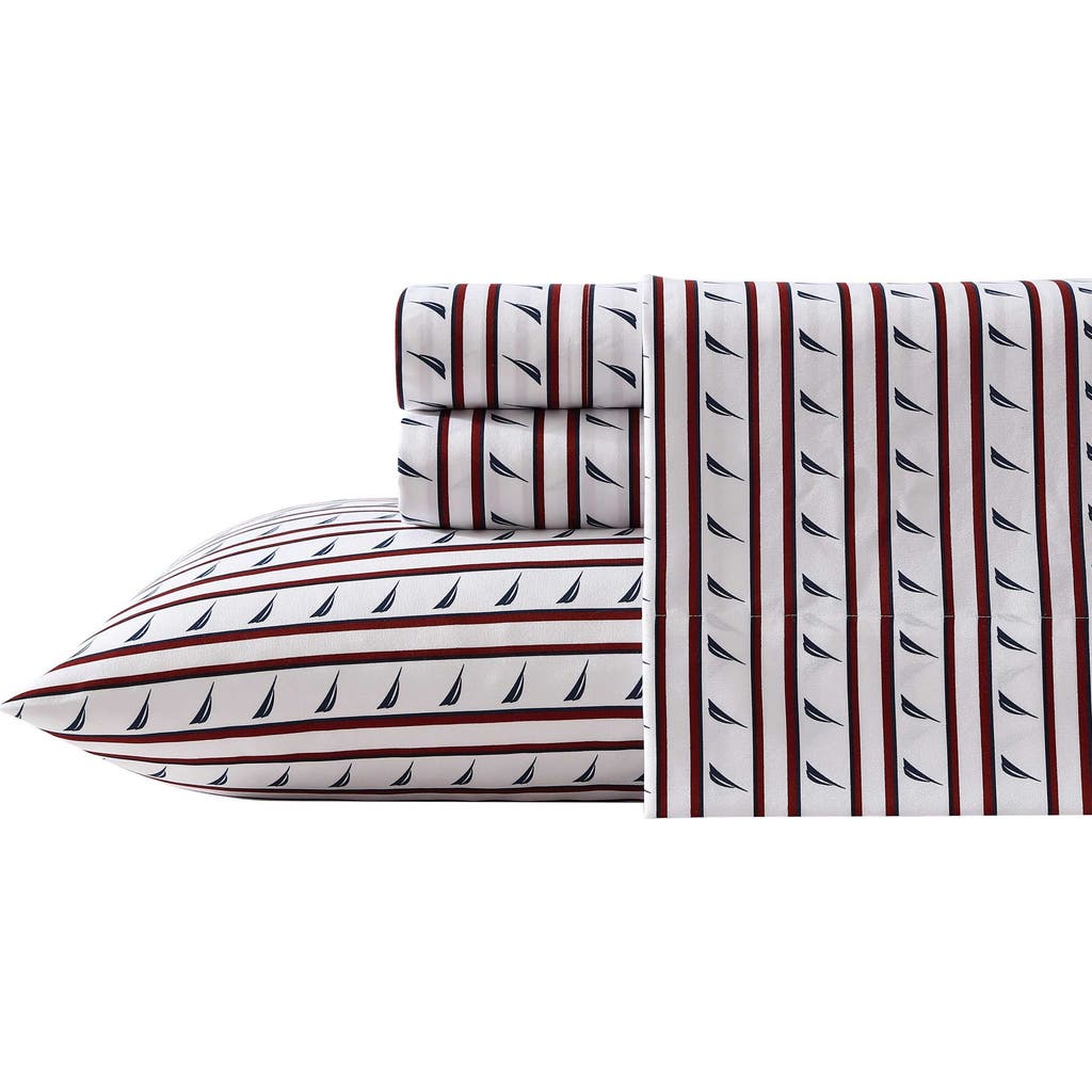 Nautica Stripe J-class Sheet Set In Autumn Berry Red/navy