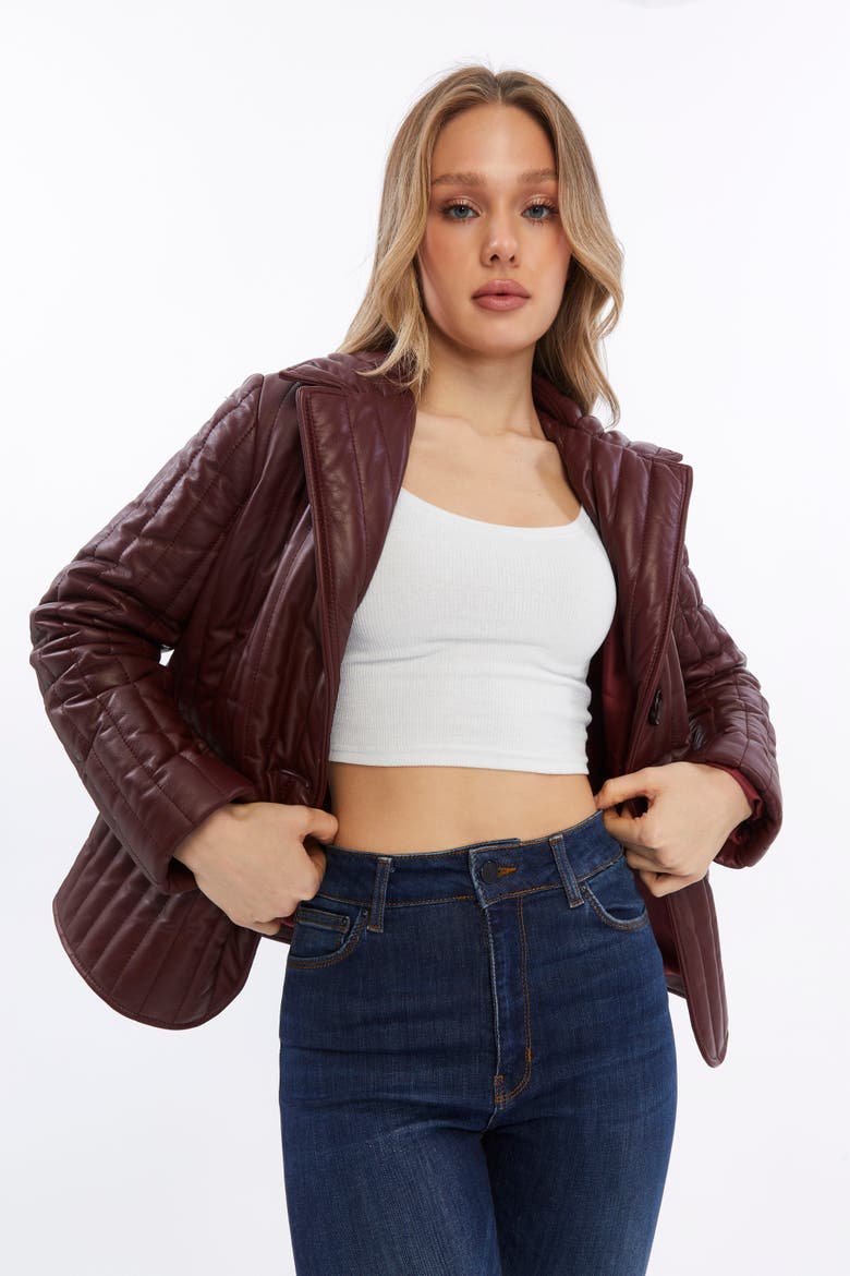 Tabitha Leather Coat, Alternate, color, Burgundy