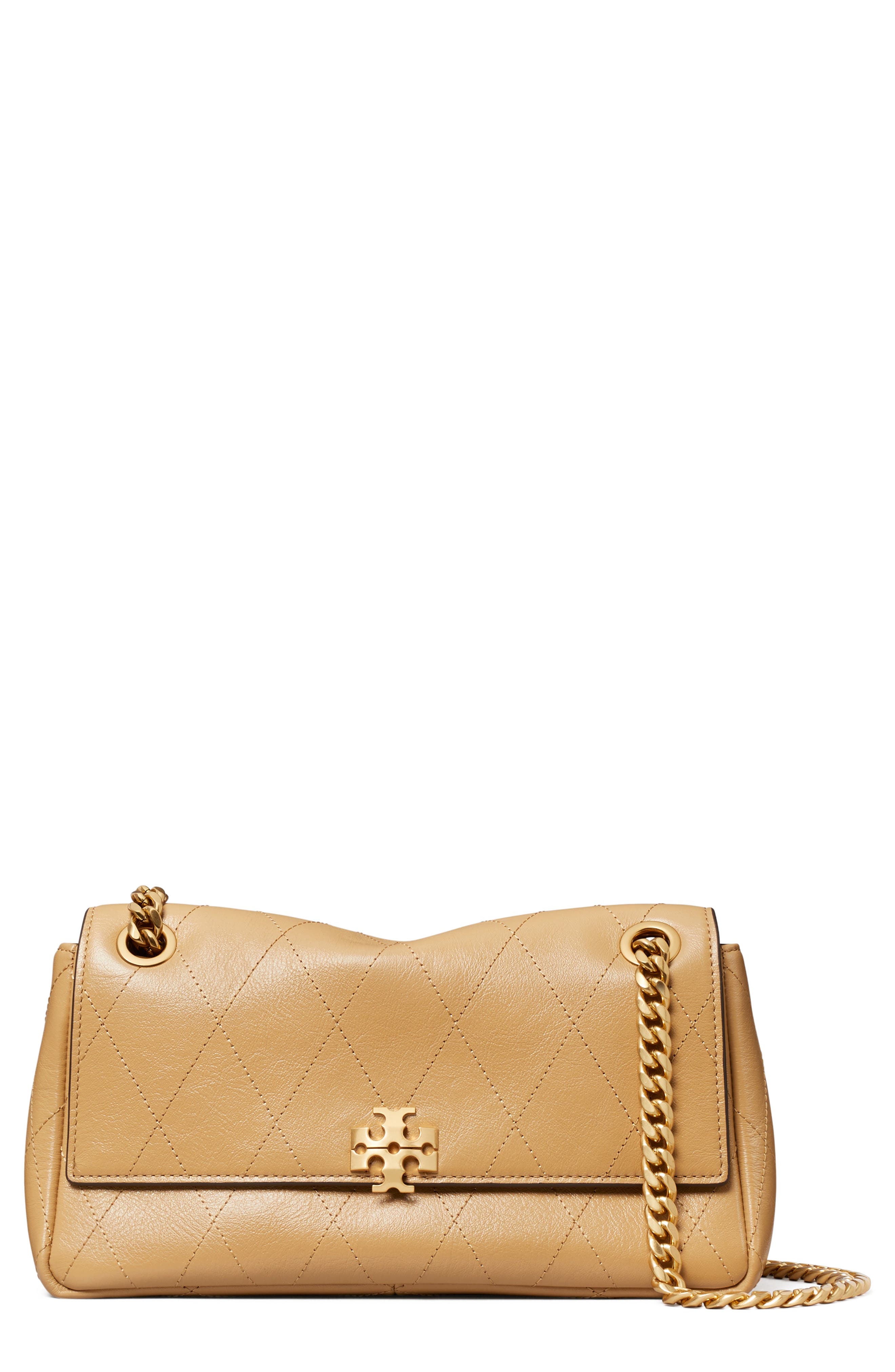 Tory Burch Small Charlie Leather Shoulder Bag, Main, color, Pecan
