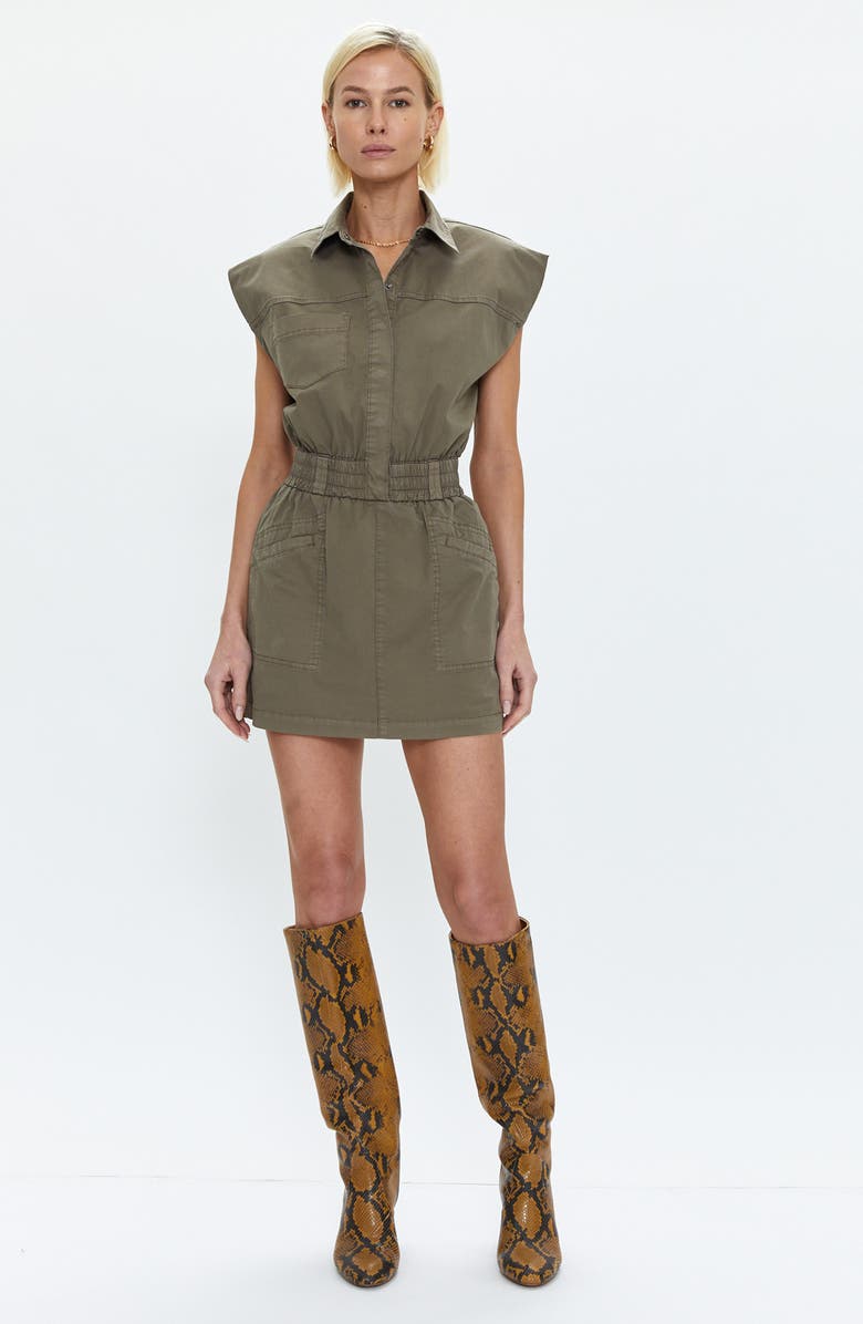 Pistola Rosie Cap Sleeve Stretch Cotton Minidress, Alternate, color, Dark Olive