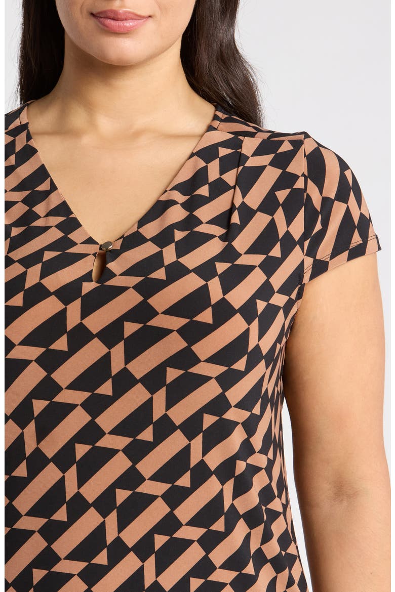 Pleat Neck Button Keyhole Top, Alternate, color, ANNE BLACK/ VICUNA