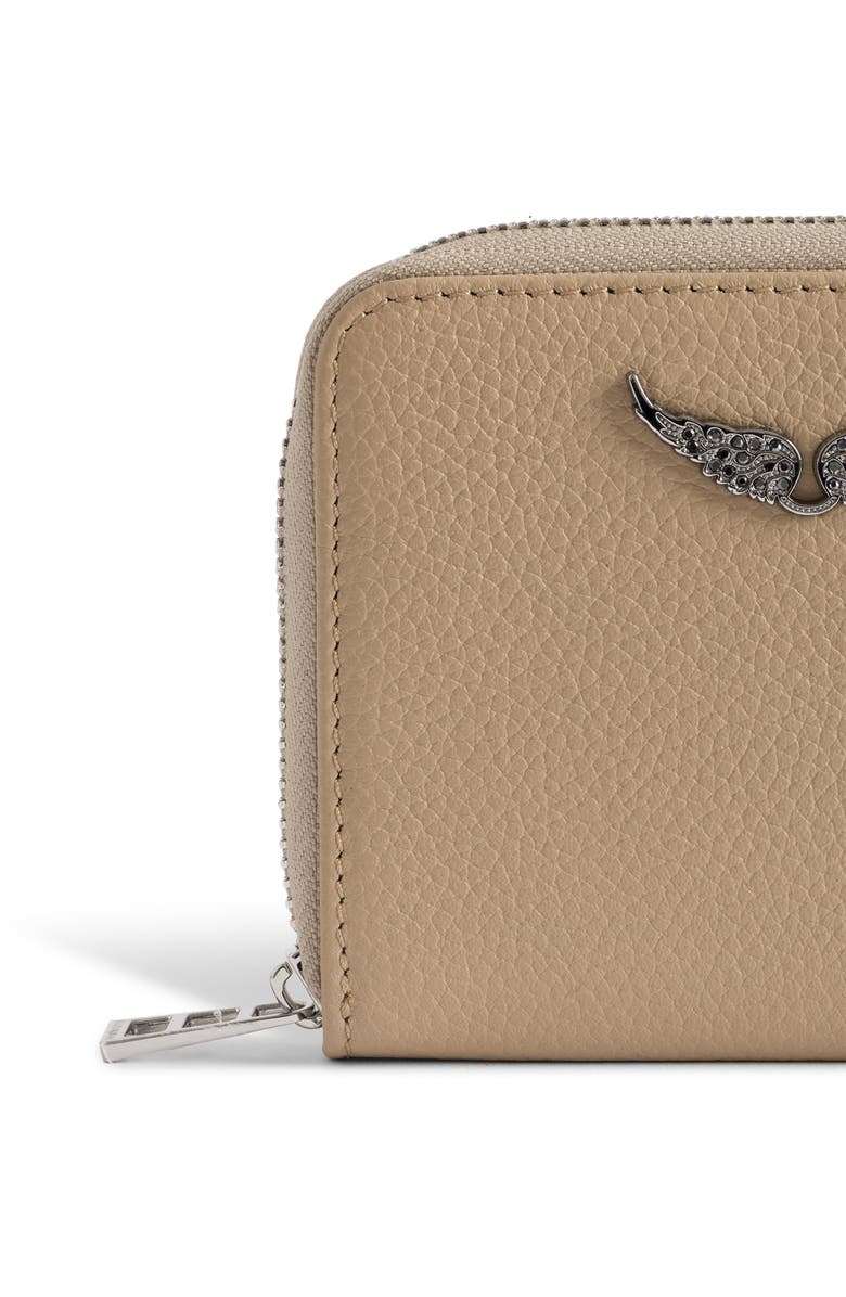 Zadig & Voltaire Mini Grained Leather Card Case, Alternate, color, Clay