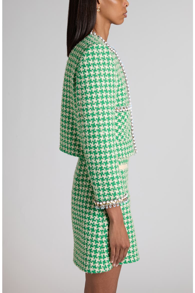 Beaded Houndstooth Cotton Blend Tweed Jacket, Alternate, color, GREEN