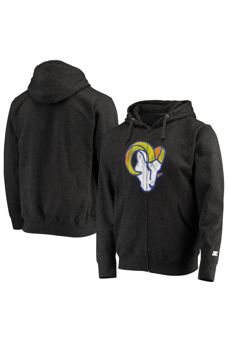Men's Starter Charcoal Los Angeles Rams Throwback Logo Full-Zip Hoodie, Alternate, color, Charcoal