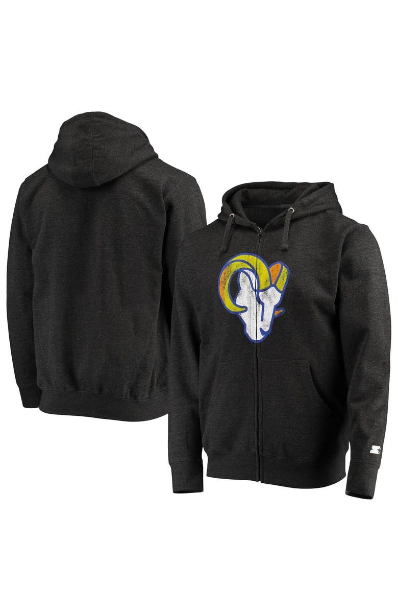 STARTER Men's Starter Charcoal Los Angeles Rams Throwback Logo Full-Zip Hoodie, Alternate, color, Charcoal