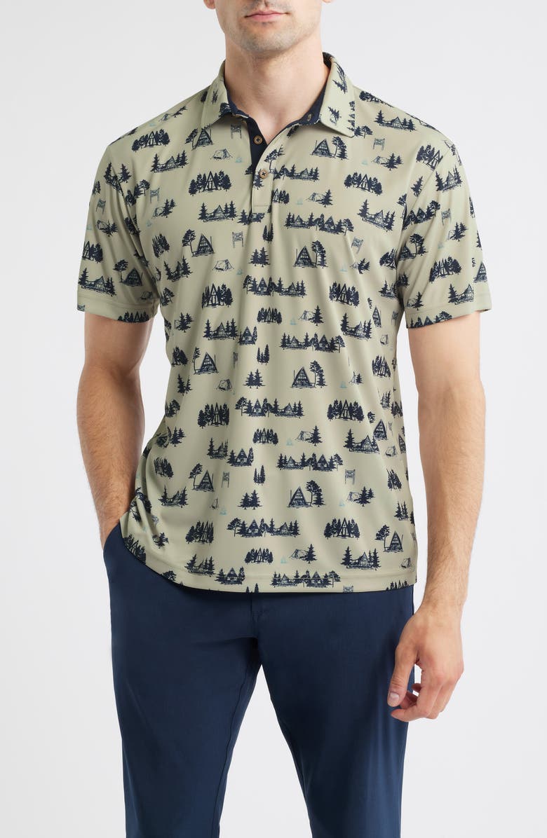 Swannies Carlin Camping Print Performance Golf Polo, Main, color, Tan