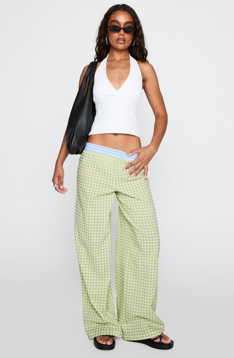 Princess Polly Neevie Check Wide Leg Pants, Alternate, color, Green