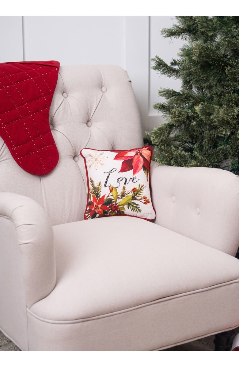 C&F Home Love Poinsettia Small/Petite Christmas Accent Pillow, 10" x 10", Alternate, color, Red