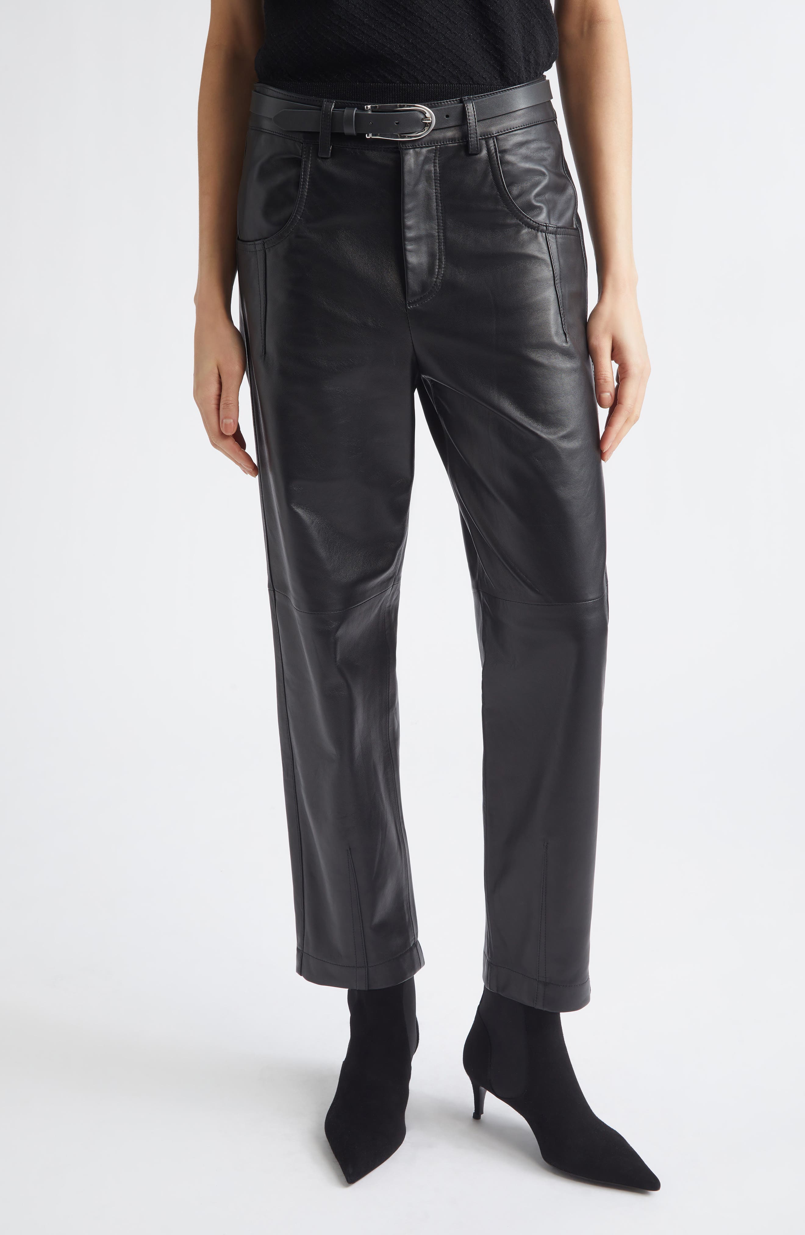 Eleventy Lambskin Leather Pants In 22 Black