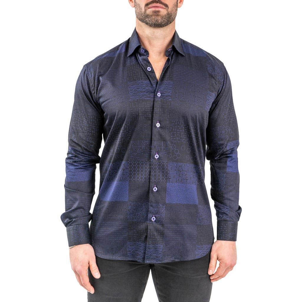 Maceoo Fibonacci Metaversee Black Contemporary Fit Button-up Shirt In Black