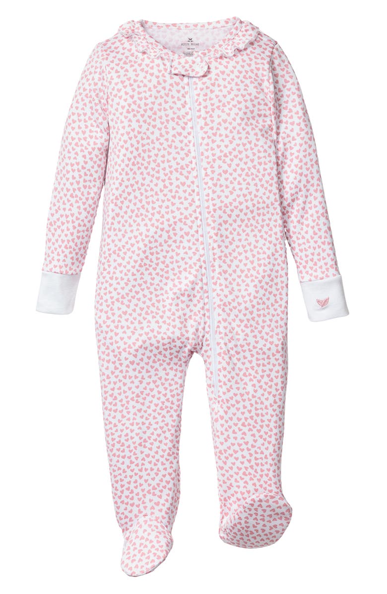 Petite Plume Sweethearts Fitted One-Piece Cotton Footie Pajamas, Main, color, Pink