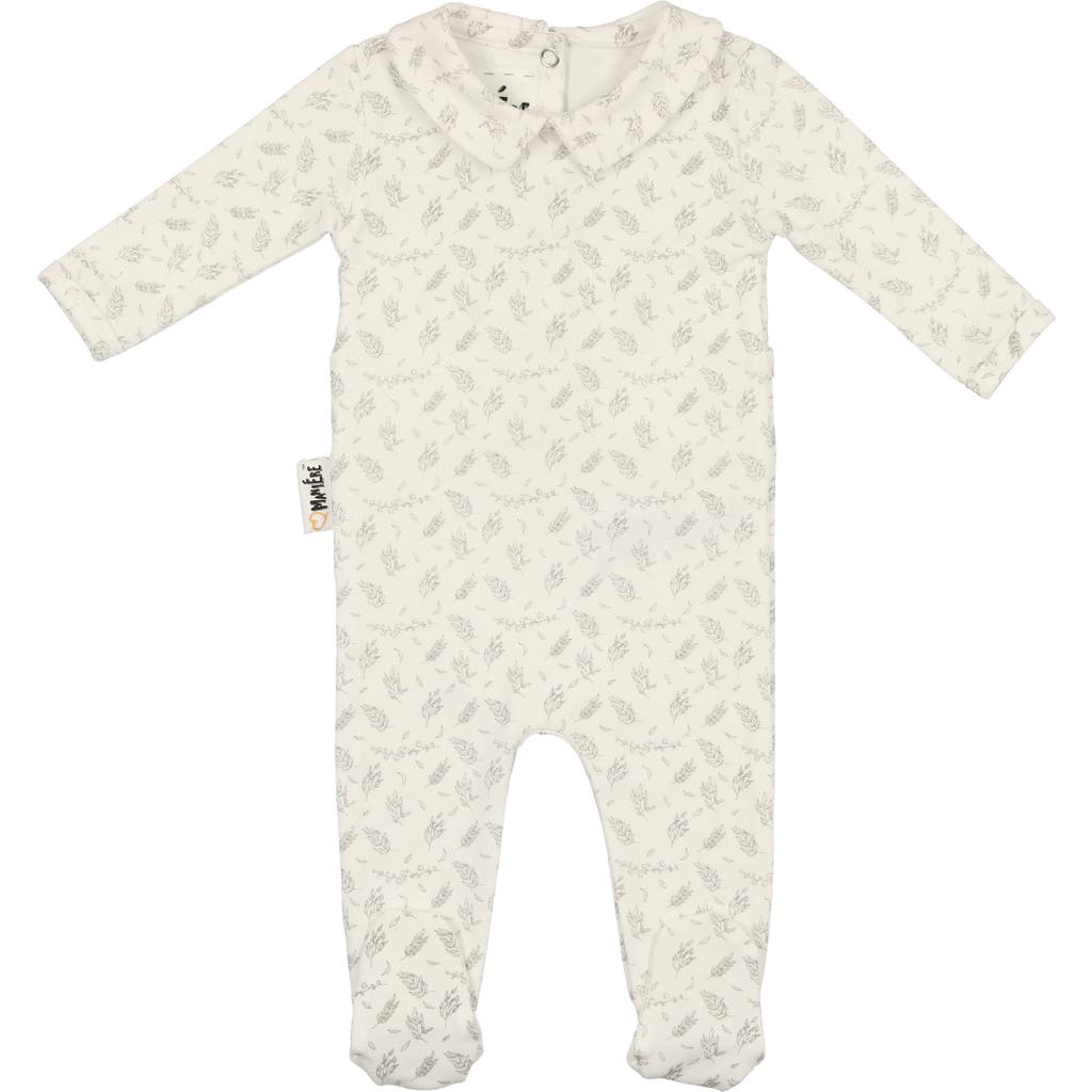 Maniere Manière Leaves & Branches Cotton Knit Footie In White