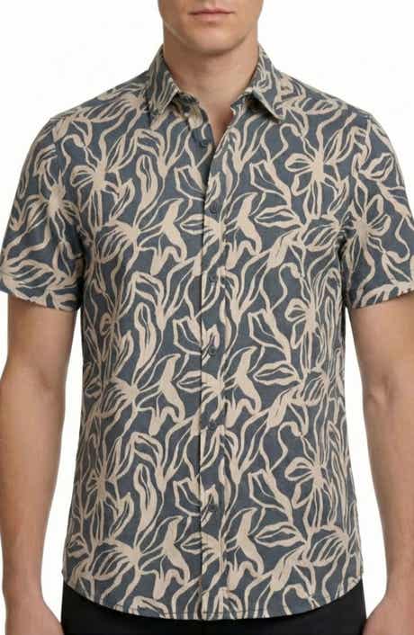 Report Collection Abstract Print Short Sleeve Seersucker Button-Up Shirt