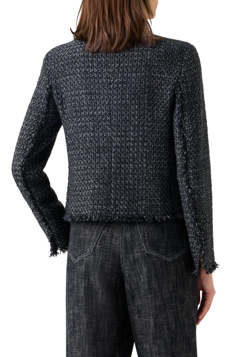 Boxy Fringe Cotton Blend Tweed Jacket, Alternate, color, BLACK-STONE